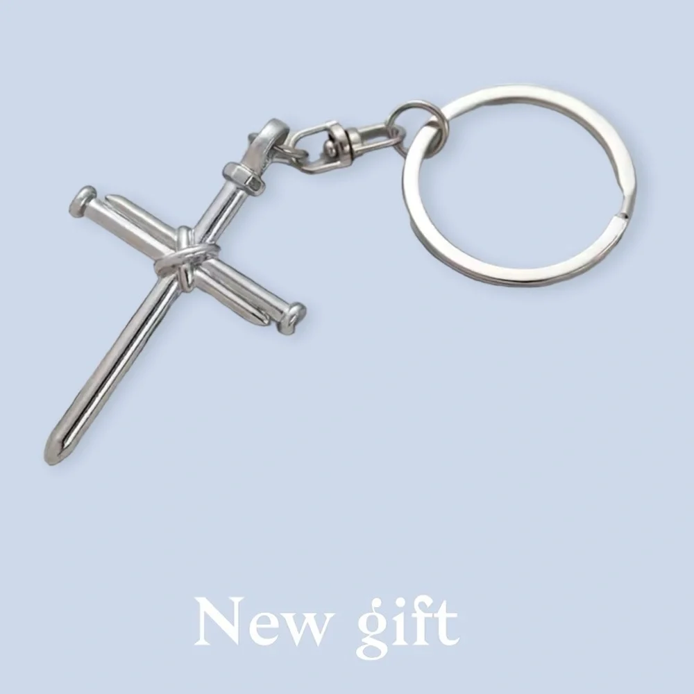 3 Nail Cross Keychain Religious Christian Key Ring Accessory Silver Unisex Gift